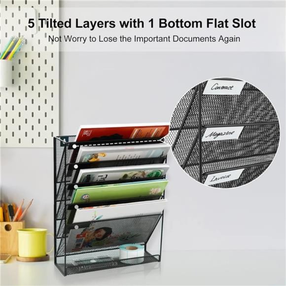 Wall File Organizer 5Tier Vertical Hanging File Organizer Wall Mount File Holder - Picture 4 of 7